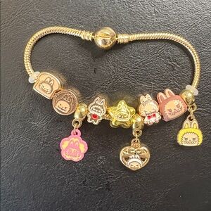 18K Gold Plated Labubu Character Loaded Charm Bracelet Kawaii Anime Unisex